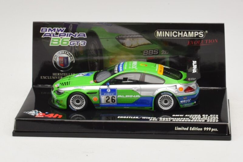 BMW Alpina B6 GT3 #26 24 Hours of Nürburgring 2009 Minichamps 1:43 BMW Alpina B6 GT3 #26 24 Hours of Nürburgring 2009 Minichamps 1:43 437092626 Metāls