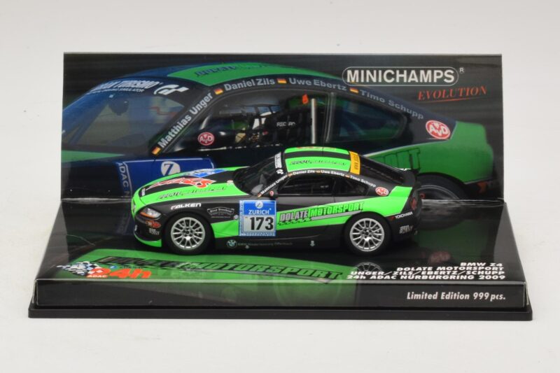BMW Z4 Dolate Motorsport #173 24 Hours of Nürburgring 2009 Minichamps 1:43 BMW Z4 Dolate Motorsport #173 24 Hours of Nürburgring 2009 Minichamps 1:43 437092773 Metāls