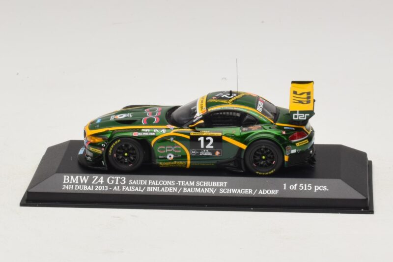 BMW Z4 GT3 Saudi Falcons #12 Al Faisal / Binladen 24 Hours of Dubai 2013 Minichamps 1:43 437132412 Metāls