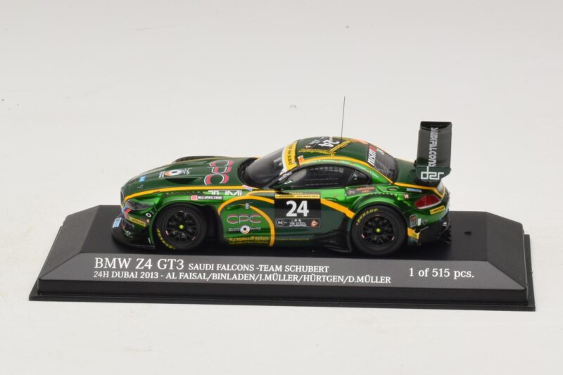 BMW Z4 GT3 Saudi Falcons #24 Al Faisal / Binladen 24 Hours of Dubai 2013 Minichamps 1:43 BMW Z4 GT3 Saudi Falcons #24 Al Faisal / Binladen 24 Hours of Dubai 2013 Minichamps 1:43 437132424 Metāls