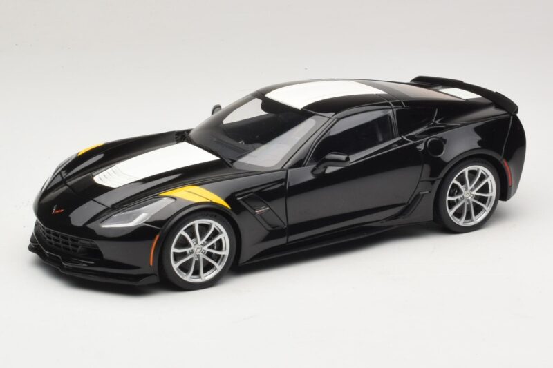 Chevrolet Corvette C7 Grand Sport Melns ar Baltām Joslām AUTOart 1:18 71273 Kompozīts