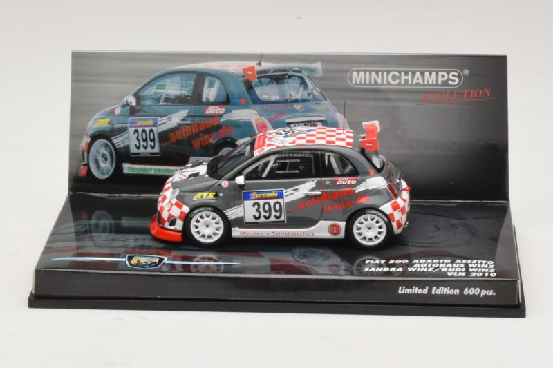 Fiat 500 Abarth Assetto Corse #399 Autohaus Winz VLN 2010 Minichamps 1:43 Fiat 500 Abarth Assetto Corse #399 Autohaus Winz VLN 2010 Minichamps 1:43 437101299 Metāls
