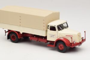Henschel HS 140 Platformas Kravas Auto Balts Sarkans Minichamps 1:43 439171020 Metāls — attēls 4 no 6