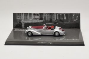 Horch 855 Spezial Roadster Sudrabs Sarkans Minichamps 1:43 436014206 Metāls