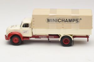 Magirus-Deutz S 7500 Jupiter Platformas Kravas Auto Balts Sarkans Minichamps 1:43 439141022 Metāls — attēls 3 no 6