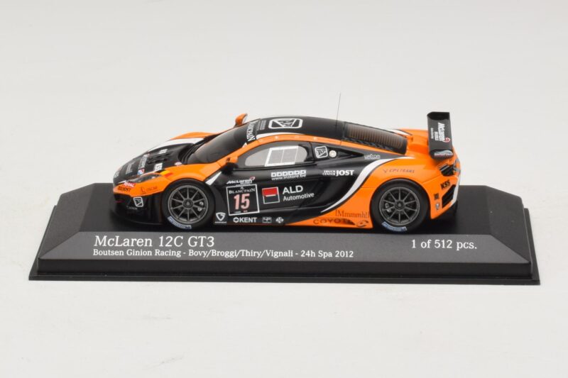 McLaren MP4-12C GT3 #15 Boutsen Racing Bovy / Broggi 24 Hours of Spa 2012 Minichamps 1:43 437121315 Metāls