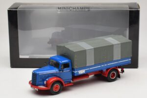 Mercedes L 315 Kravas Automašīna ar Platformu Zils Sarkans Minichamps 1:43 439034420 Metāls — attēls 6 no 6