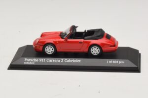 Porsche 911 964 Carrera 2 Cabriolet Sarkans Minichamps 1:43 430067330 Metāls