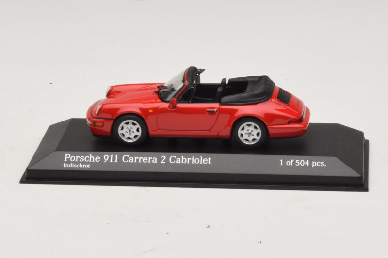 Porsche 911 964 Carrera 2 Cabriolet Sarkans Minichamps 1:43 430067330 Metāls