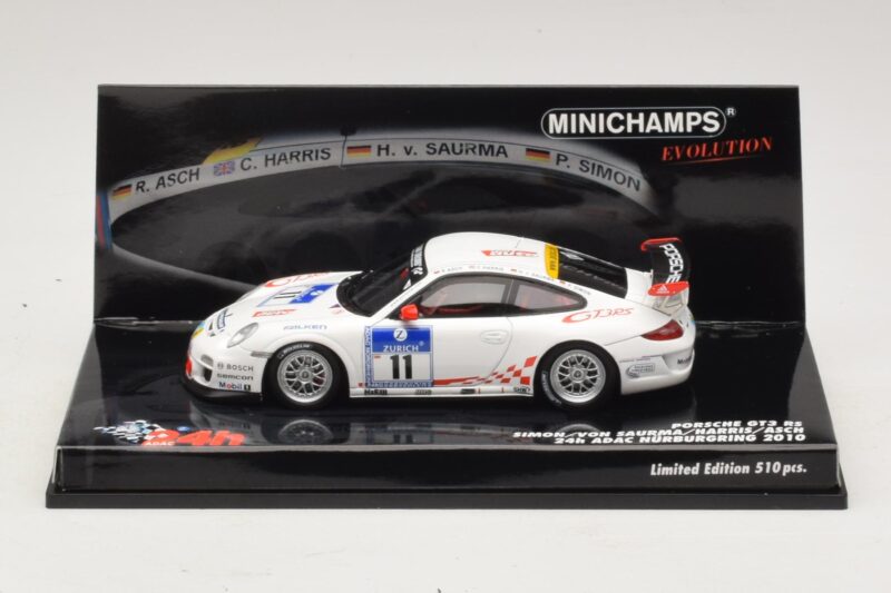 Porsche 911 997 GT3 RS #11 24 Hours Nurburgring 2010 Minichamps 1:43 437106711 Metāls