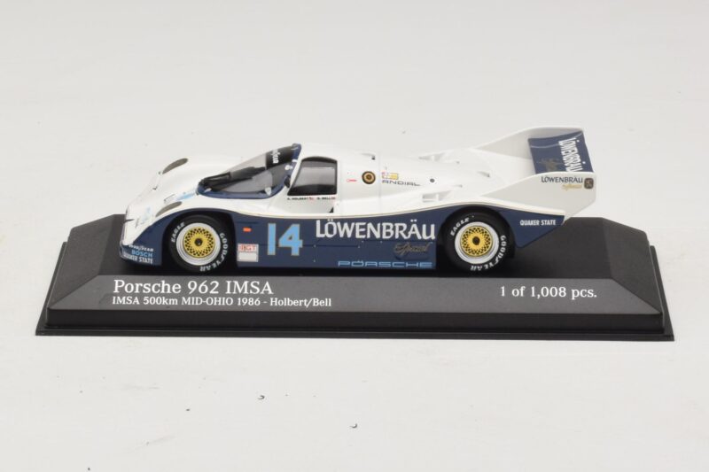 Porsche 962 IMSA #14 A. Holbert / D. Bell Mid-Ohio 500km 1986 Minichamps 1:43 400866514 Metāls