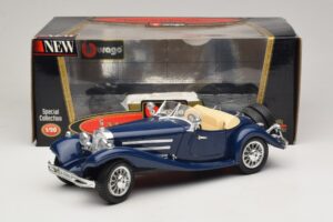 Mercedes 500K Roadster Zils Bburago 1:20 3070 Metāls — attēls 8 no 8