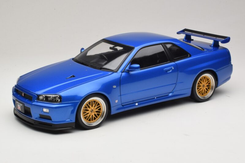 Nissan Skyline GT-R R34 V-Spec II Zils Metālisks BBS Diski KK-Scale 1:12 KKDC120211-2 Metāls
