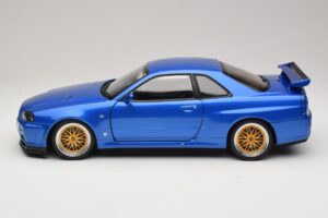 Nissan Skyline GT-R R34 V-Spec II Zils Metālisks BBS Diski KK-Scale 1:12 KKDC120211-2 Metāls — attēls 4 no 8