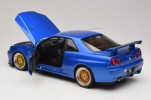 Nissan Skyline GT-R R34 V-Spec II Zils Metālisks BBS Diski KK-Scale 1:12 KKDC120211-2 Metāls — attēls 5 no 8