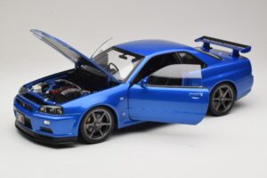Nissan Skyline GT-R R34 V-Spec II Zils Metālisks OEM Diski KK-Scale 1:12 KKDC120211-1 Metāls — attēls 2 no 8
