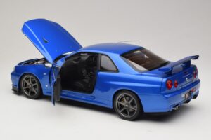 Nissan Skyline GT-R R34 V-Spec II Zils Metālisks OEM Diski KK-Scale 1:12 KKDC120211-1 Metāls — attēls 5 no 8