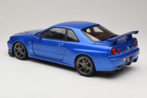 Nissan Skyline GT-R R34 V-Spec II Zils Metālisks OEM Diski KK-Scale 1:12 KKDC120211-1 Metāls — attēls 7 no 8