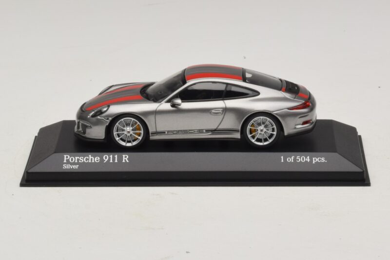 Porsche 911 991.1 R Sudrabains Ar Oranžām Svītrām Minichamps 1:43 410066222 Metāls