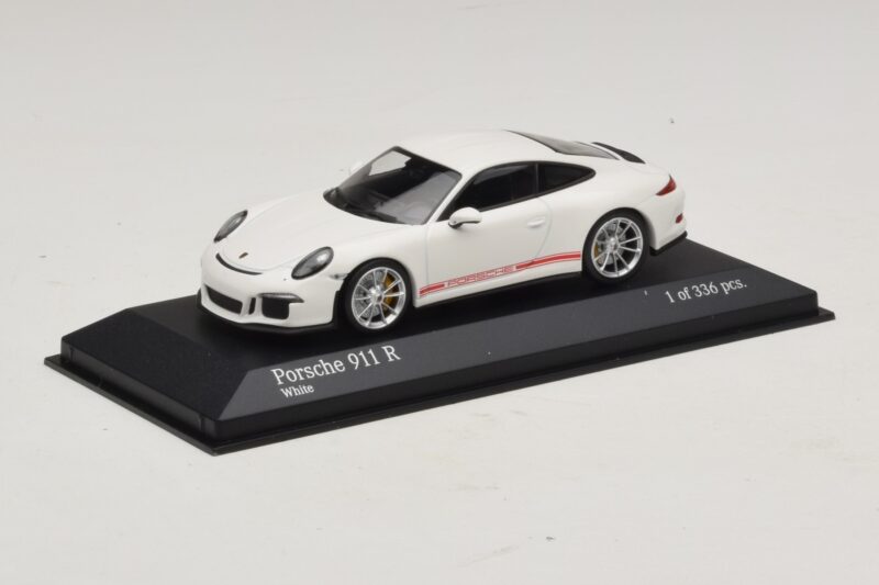 Porsche 911 991.1 R Balts Ar Sarkanām Svītrām Minichamps 1:43 410066220 Metāls
