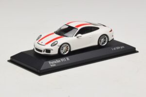 Porsche 911 991.1 R Balts Ar Sarkanām Svītrām Minichamps 1:43 410066220 Metāls — attēls 3 no 6