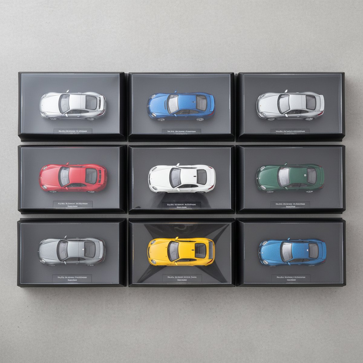 1:18 mēroga diecast modeļu klāsts kastēs no vairākiem ražotājiem